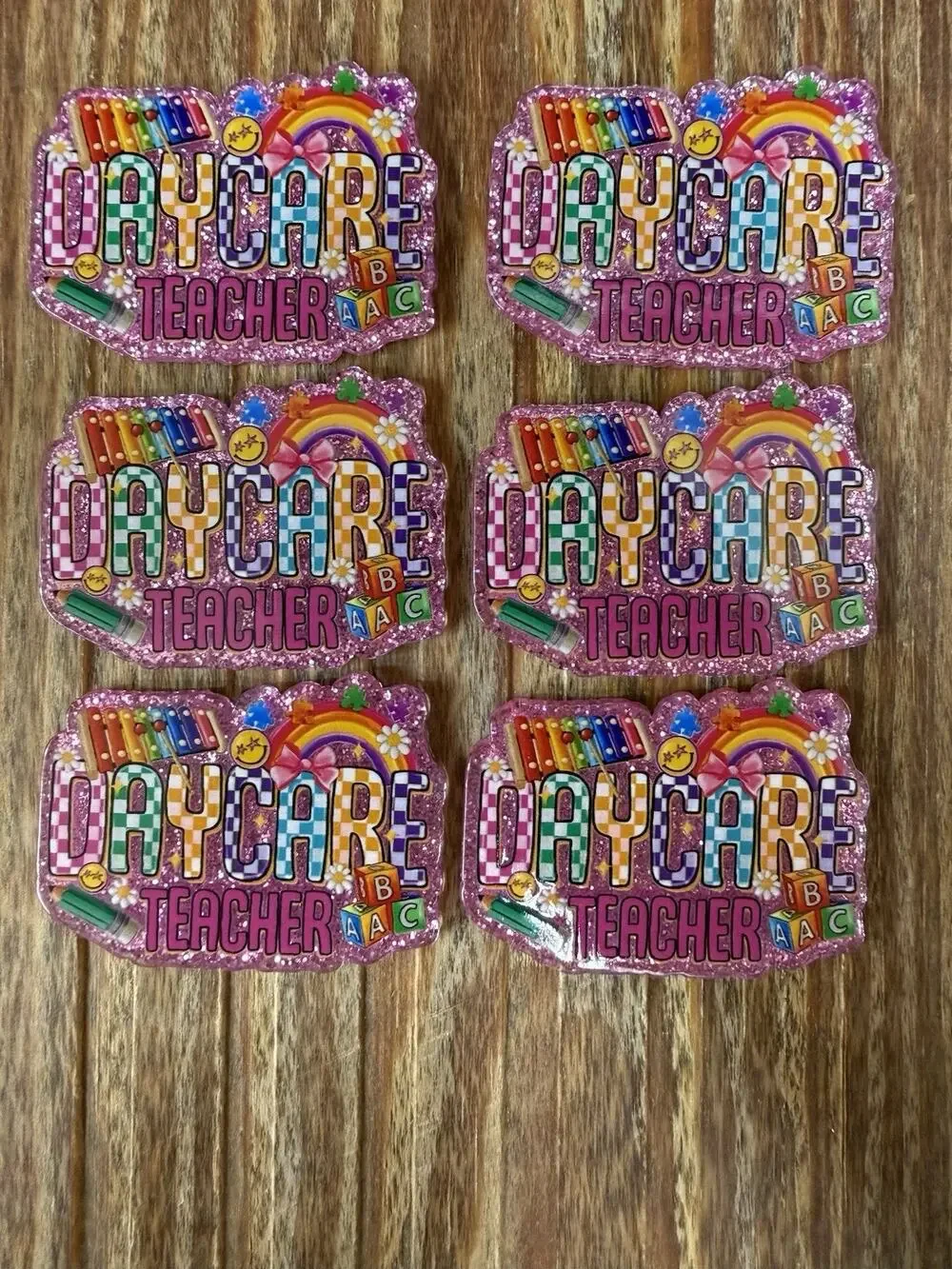6 Pc Daycare Teacher Acrylic Flatbacks